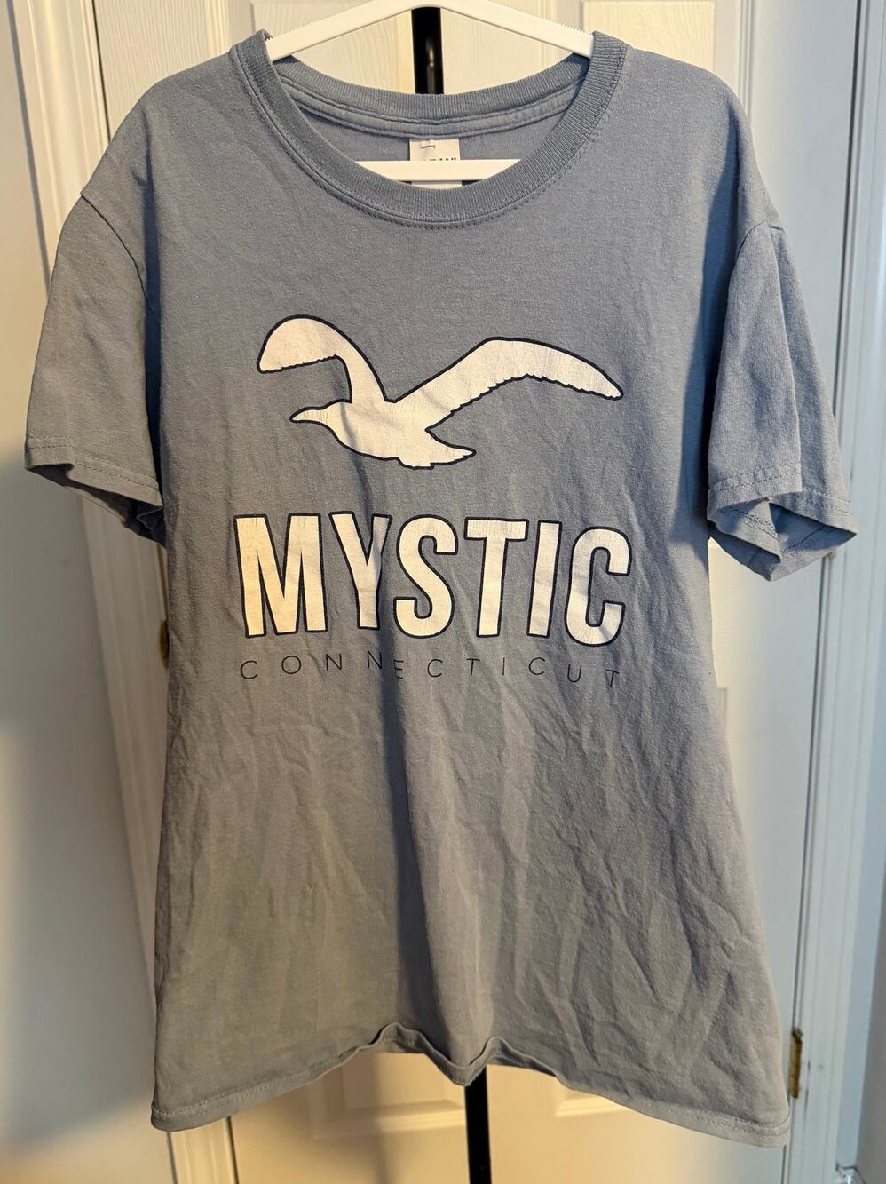 Mystic Connecticut Graphic Tee Blue Short Sleeve Seagull Souvenir T-Shirt